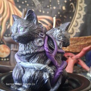 Black Twin Cosmic Mystical Cat Guardians Candle